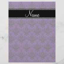Personalized name Purple black damask Flyer Design