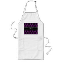 Personalized name purple glitter damask apron