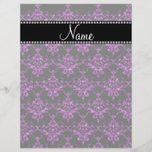 Personalized name purple glitter damask flyer
