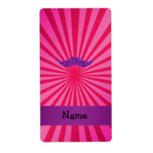 Personalized name purple glitter moustache shipping labels