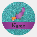 Personalized name purple platypus round stickers