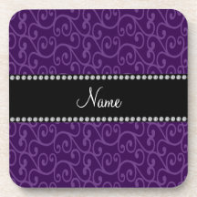Personalized name purple swirls drink coaster