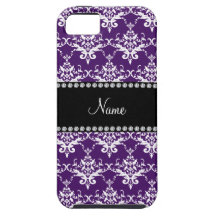 Personalized name purple white damask iPhone 5 cover