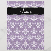 Personalized name purple white damask flyers