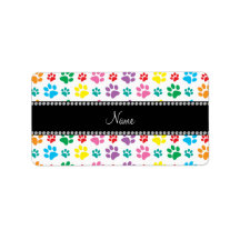 Personalized name rainbow dog paw prints address label