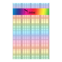 Personalized name rainbow plaid pattern personalized stationery