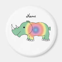 Personalized name rainbow rhino fridge magnets