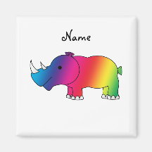 Personalized name rainbow rhino refrigerator magnets