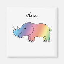 Personalized name rainbow rhino magnets