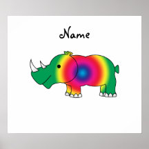 Personalized name rainbow rhino posters
