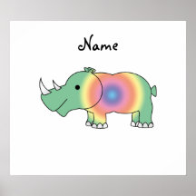 Personalized name rainbow rhino posters