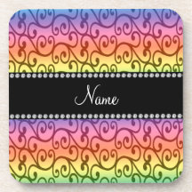Personalized name rainbow swirls coasters