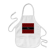 Personalized name Red black damask Apron