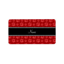 Personalized name red dog paw prints custom address label