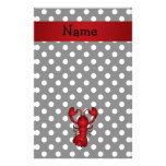Personalized name red lobster black white polka do stationery design