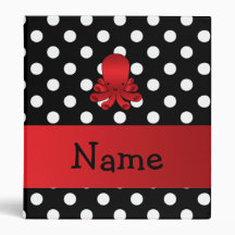Personalized name red octopus black polka dots binder
