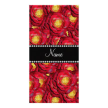 Personalized name red roses custom photo card