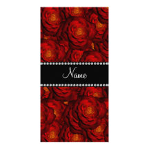 Personalized name red roses photo card template