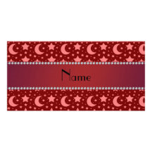 Personalized name red stars and moons photo greeting card