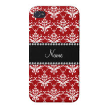 Personalized name red white damask iPhone 4 covers