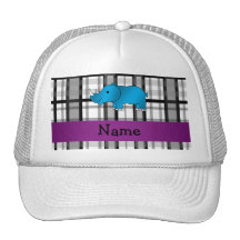 Personalized name rhino black plaid pattern trucker hat