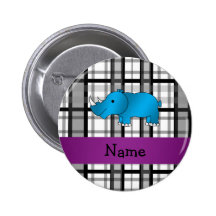 Personalized name rhino black plaid pattern pins