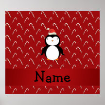 Personalized name santa penguin candy canes print