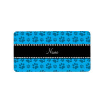 Personalized name sky blue dog paw prints custom address label