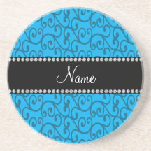Personalized name sky blue swirls beverage coaster