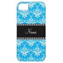 Personalized name sky blue white damask iPhone 5 case