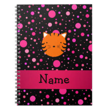 Personalized name tiger face black pink polka dots journal