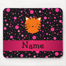 Personalized name tiger face black pink polka dots mouse pads