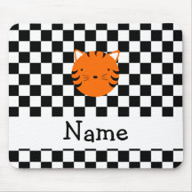 Personalized name tiger face black white checkers mouse pad