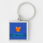 Personalized name tiger face blue polka dots keychains
