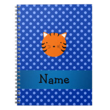 Personalized name tiger face blue polka dots note book