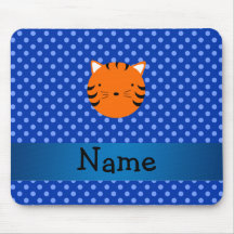 Personalized name tiger face blue polka dots mousepads