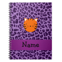 Personalized name tiger face purple leopard print notebooks