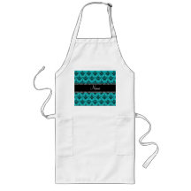Personalized name turquoise damask aprons
