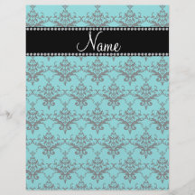 Personalized name turquoise damask personalized flyer