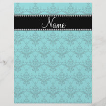 Personalized name Turquoise damask Flyer Design