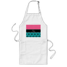 Personalized name turquoise damask pink diamonds apron