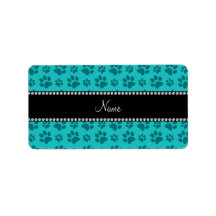 Personalized name turquoise dog paw prints custom address label