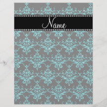 Personalized name turquoise glitter damask flyers