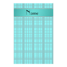 Personalized name turquoise plaid pattern stationery