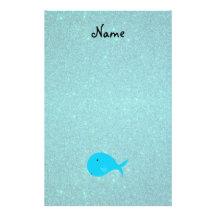 Personalized name turquoise whale glitter stationery