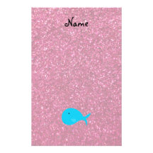 Personalized name turquoise whale pink glitter customized stationery