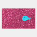 Personalized name turquoise whale pink glitter rectangle stickers
