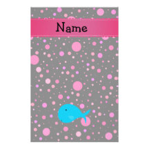 Personalized name turquoise whale pink polka dots custom stationery