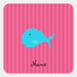 Personalized name turquoise whale pink stripes sticker