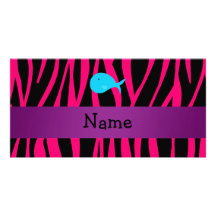 Personalized name turquoise whale pink zebra photo card
